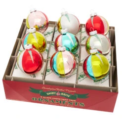 Christopher Radko Shiny Brite Festive Fete 2.5" Round Vintage Inspired Christmas Ornaments 4028174