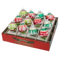 Shiny Brite Holiday Splendor 1.75" Signature Flocked Rounds Glass Christmas Ornaments 4028214