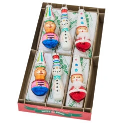 Christopher Radko Shiny Brite Christmas Confetti 6 Count 2.5" Decorated Figures Glass Christmas Ornament Set 4028268