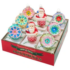Christopher Radko Shiny Brite Christmas Confetti 8 Count Figures And Reflector Rounds Glass Christmas Ornament Set 4028269