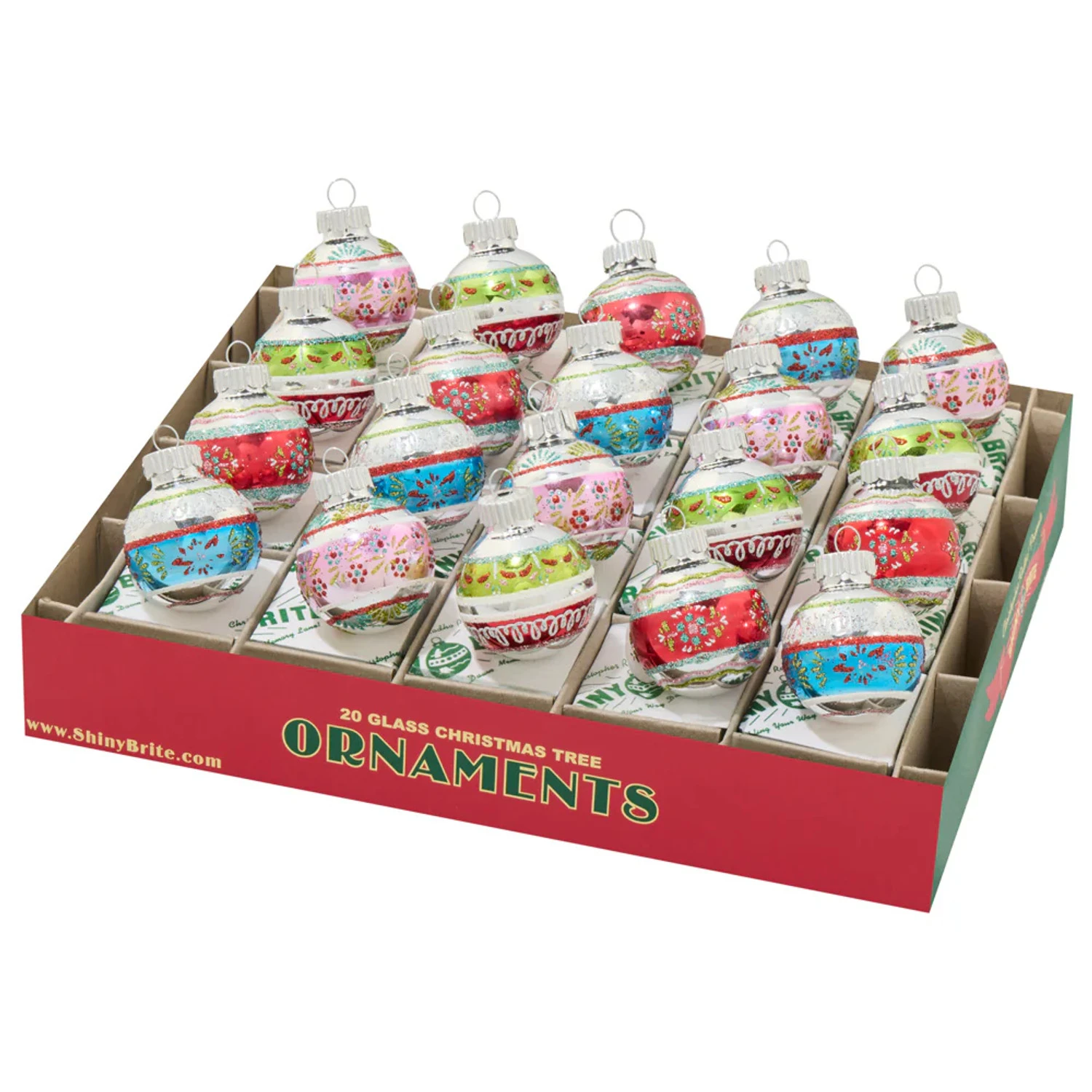 Christopher Radko Shiny Brite Festive Fete 20 Count 1.25" Decorated Rounds Glass Christmas Ornament Set 4028271 3 Christopher Radko Shiny Brite Festive Fete 20 Count 1.25" Decorated Rounds Glass Christmas Ornament Set 4028271