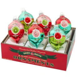 Christopher Radko Shiny Brite Festive Fete 6 Count 3.25" Decorated Reflector Tulips Glass Christmas Ornament Set 4028273