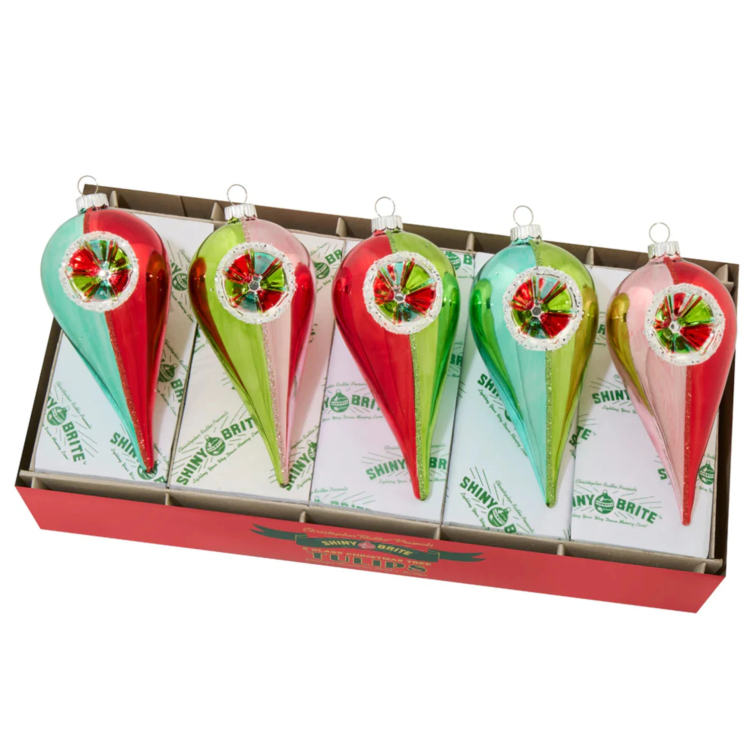 Christopher Radko Shiny Brite Festive Fete 5 Count 5" Reflector Tulips Glass Christmas Ornament Set 4028276 3 Christopher Radko Shiny Brite Festive Fete 5 Count 5" Reflector Tulips Glass Christmas Ornament Set 4028276