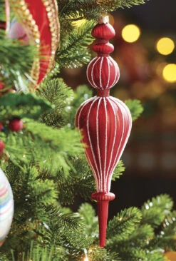 Raz 11.5" Large Red Ribbed Finial Glass Christmas Ornament 4222920