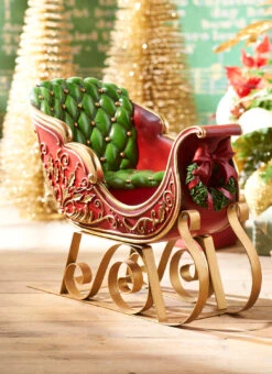 Raz 22" Red And Gold Metal Sleigh Christmas Figure 4310180