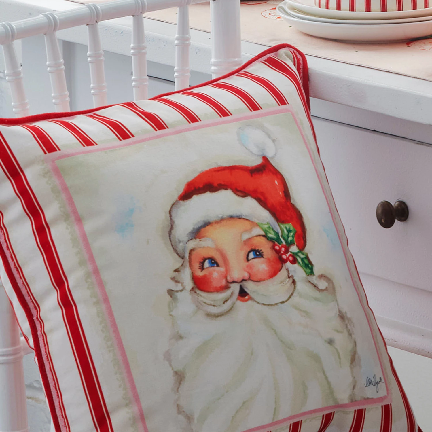 Raz 18" Santa Red And White Striped Christmas Pillow 4345535 4 Raz 18" Santa Red And White Striped Christmas Pillow 4345535 - Image 2