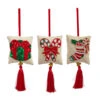 Raz 7.5" Embroidered Tassel Pillow Christmas Ornament Set Of 3 4403623 -The Jolly Christmas Store 4403623 42760.1722374852