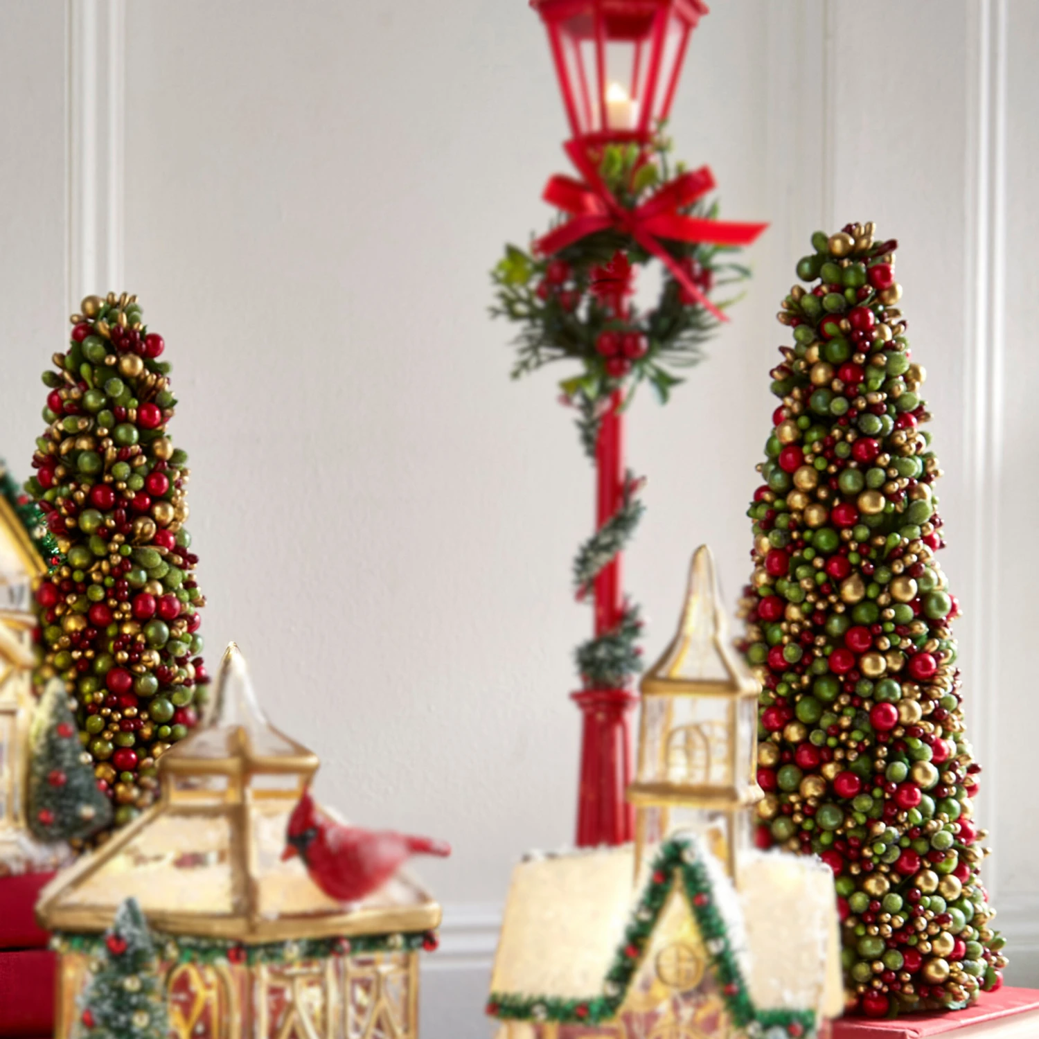 Raz 12" Beaded Berry Cone Christmas Tree Decoration Set Of 2 4410113