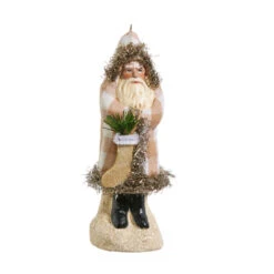 Raz 5.75" Ivory And Tan Gingham Velvet Santa Christmas Ornament 4412508