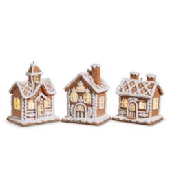 Raz 4.25" White And Brown Lighted Gingerbread House Christmas Ornament Set Of 3 4416149