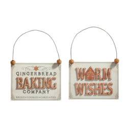 Raz 5" Wooden Gingerbread Sign Christmas Ornament Set Of 2 4416264