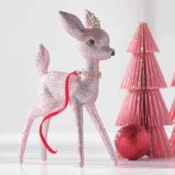 Raz 6.5" Glittered Pink Deer Vintage Inspired Christmas Ornament 4438864