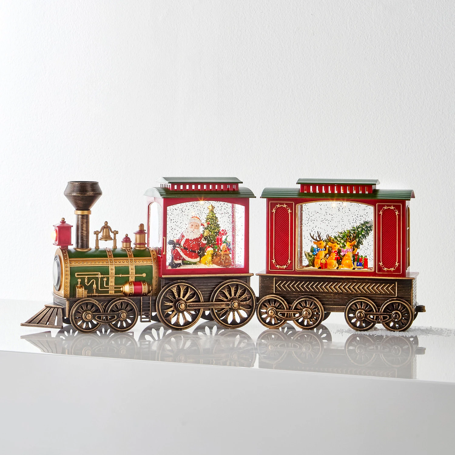 Raz 12.25" Santa And Reindeer Lighted Christmas Water Globe Train 4500789