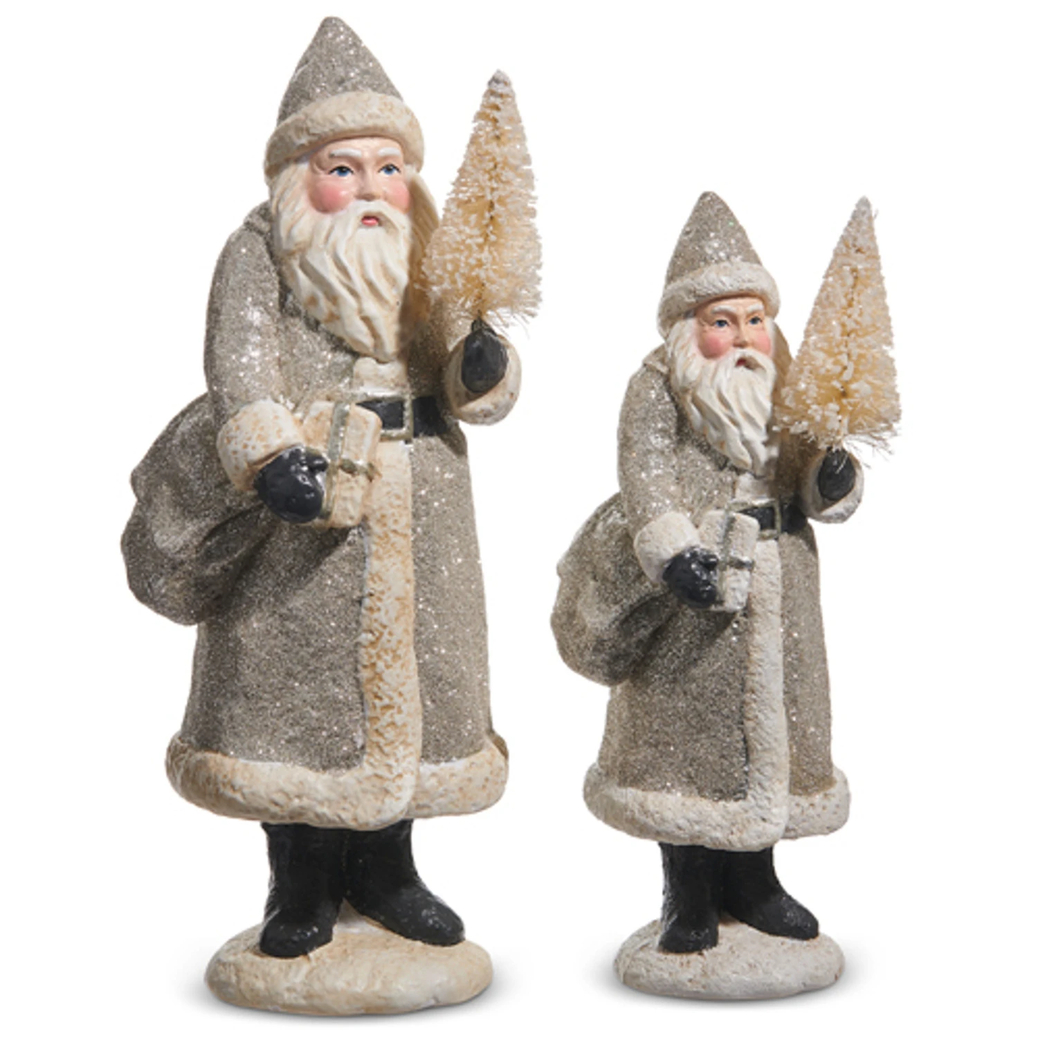 Raz 10" And 8.25" Silver Glitter Vintage Santa Christmas Figures Set Of 2 4507000 4 Raz 10" And 8.25" Silver Glitter Vintage Santa Christmas Figures Set Of 2 4507000 - Image 2