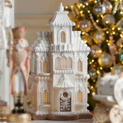Raz 24" LED Lighted White Gingerbread Pearl Mansion Christmas Decoration 4510441