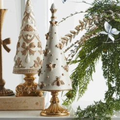 Raz 15.5" Regal Bee Embellished Cone Christmas Tree Decoration 4510475