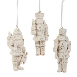 Raz 5.5" Whitewash Nutcracker Christmas Ornament Set Of 3 4512190