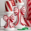 Raz 10" Red & White Striped Bow Christmas Pillar Or Taper Candle Holder 4512233 -The Jolly Christmas Store 4512233 edit 26705.1754419848
