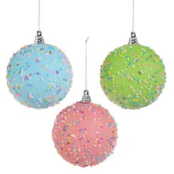 Raz 4" Sprinkled Ball Christmas Ornament Set Of 3 4514868 -The Jolly Christmas Store 4514868 59294.1743705276