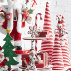 Raz 20" Red And White Yarn Christmas Tree Figures Set Of 3 4516713