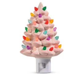 Raz 6" Vintage Light Pink Christmas Tree Night Light 4519027