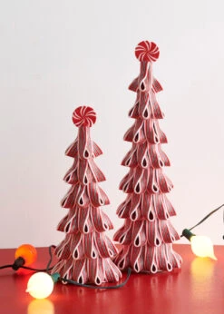 Raz 18" Red And White Ribbon Candy Christmas Trees With Sprinkles Set Of 2 4519135