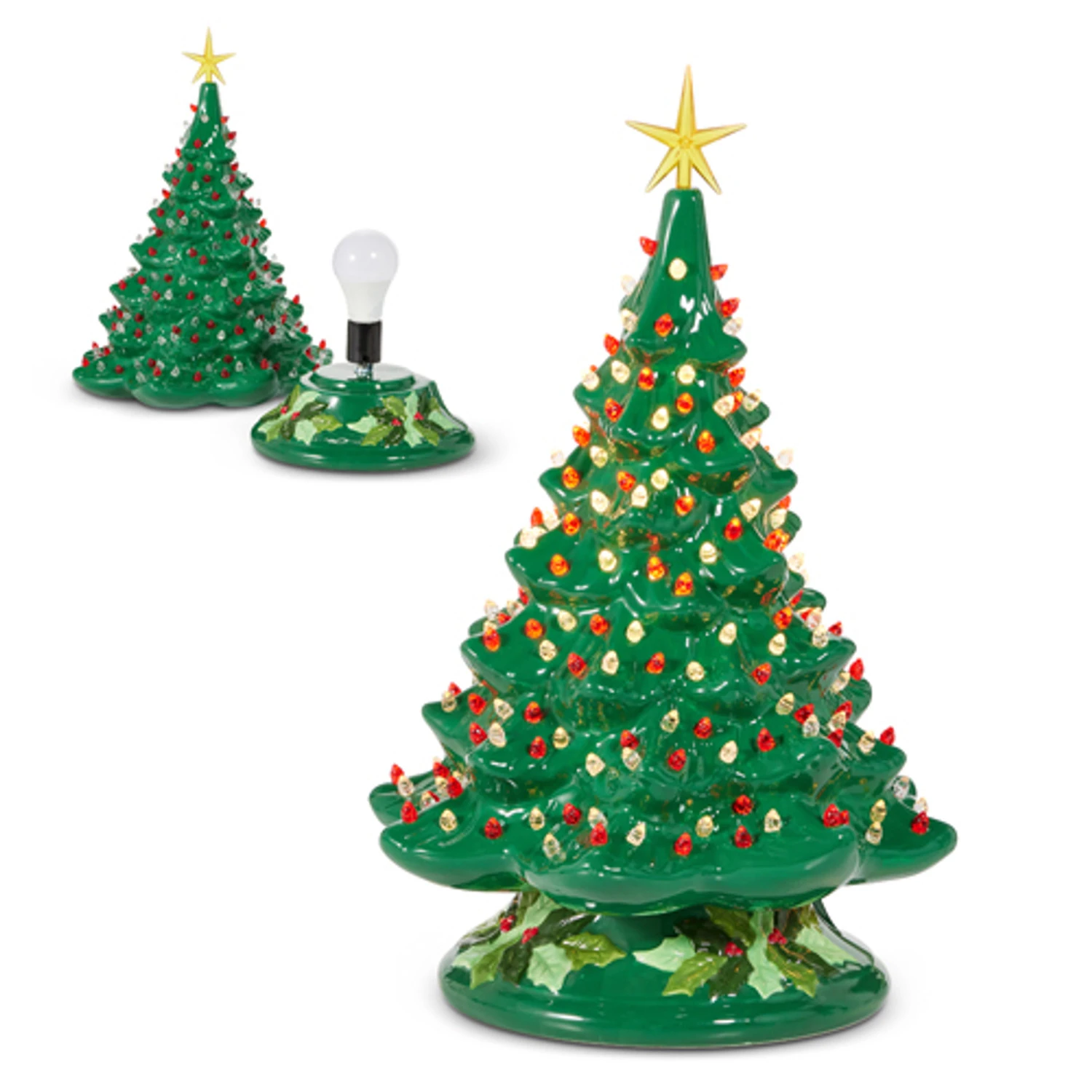 Raz 16.5" Lighted Vintage Green Ceramic Christmas Tree 4519223 3 Raz 16.5" Lighted Vintage Green Ceramic Christmas Tree 4519223