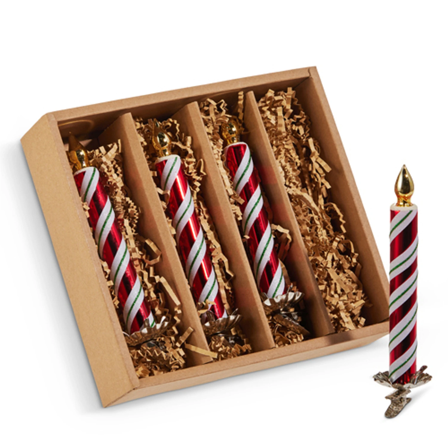 Raz Red And White Clip On Candle Glass Christmas Ornaments Box Of 4 4520883 4 Raz Red And White Clip On Candle Glass Christmas Ornaments Box Of 4 4520883 - Image 2