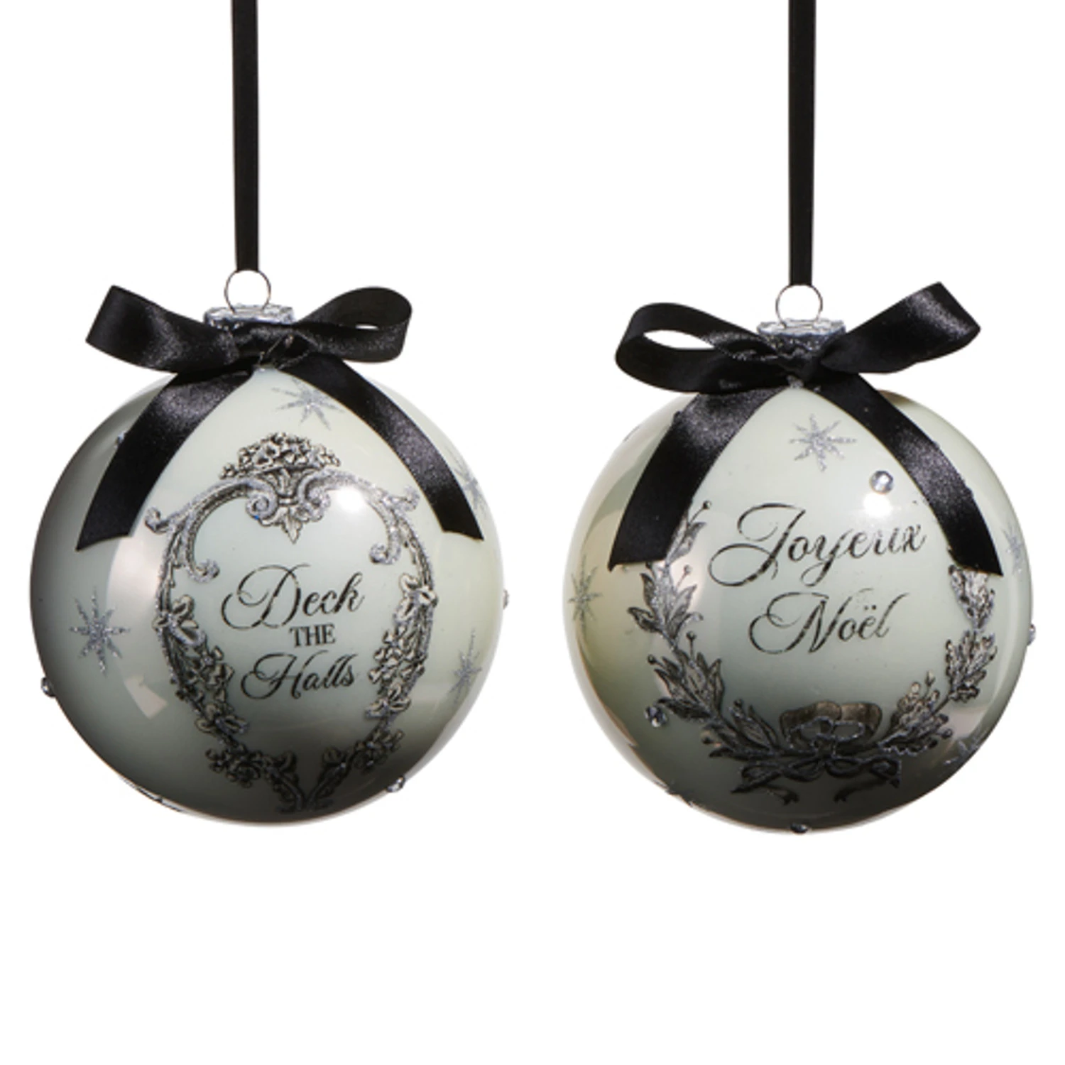 Raz 5" Black And White French Holiday Glass Ball Christmas Ornament Set Of 2 4524623 3 Raz 5" Black And White French Holiday Glass Ball Christmas Ornament Set Of 2 4524623