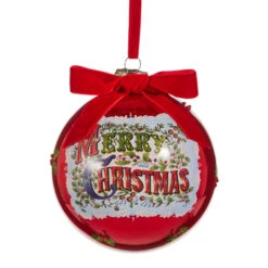 Raz 5" Antique Merry Christmas Ball Glass Christmas Ornament 4524814