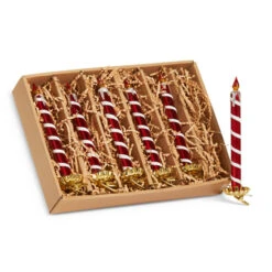 Raz 7.5" Red And White Clip On Candle Glass Christmas Ornaments Box Of 6 4524921