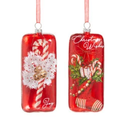 Raz 5.5" Set Of 2 Magic Of Christmas Rectangle Glass Christmas Ornament 4525039