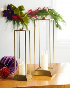 Raz 24" Gold Lantern Candle Holder Christmas Lantern Set Of 2 4528055