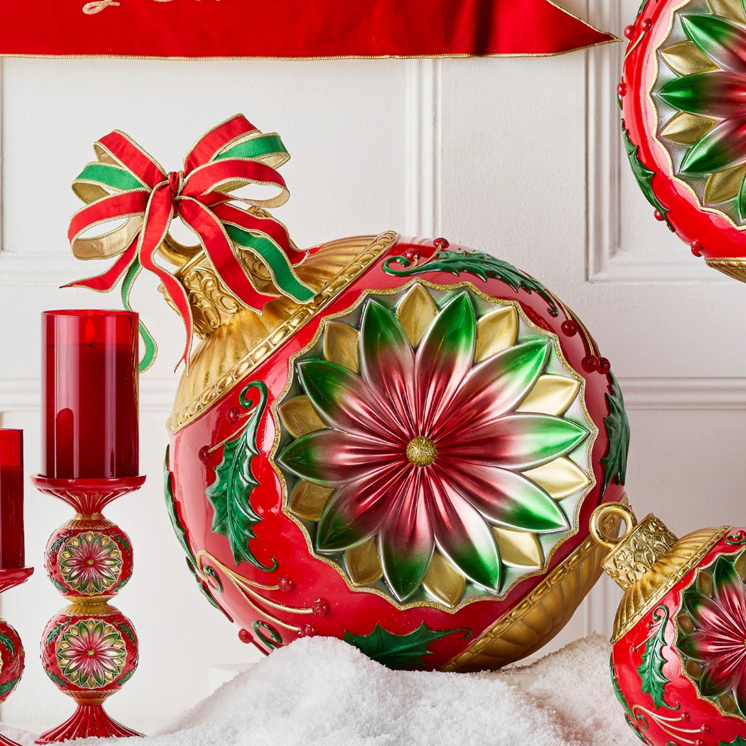 Raz 18" Large Vintage Red And Green Ornament Decoration 4530518