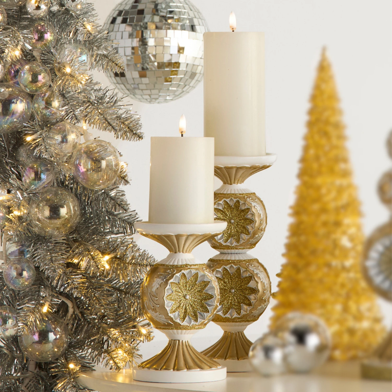 Raz 10" Gold And Silver Vintage Candle Holders Christmas Decoration 4530527 3 Raz 10" Gold And Silver Vintage Candle Holders Christmas Decoration 4530527