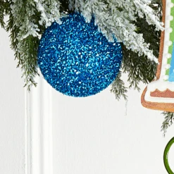 Raz 4" Box Of 4 Blue Glittered Christmas Ornaments 4532899