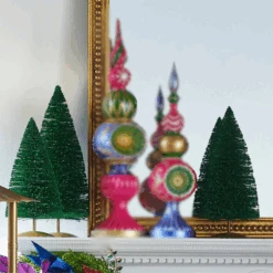 Raz 14" Green Glittered Bottle Brush Tree Christmas Decoration 4546026