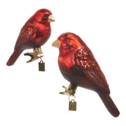 Raz Eric Cortina 5.5" Red And Brown Cardinal Clip On Glass Christmas Ornament Set Of 2 4553112