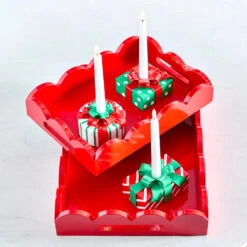 Raz 18.5" Red Scalloped Tray Set Christmas Decoration 4559135