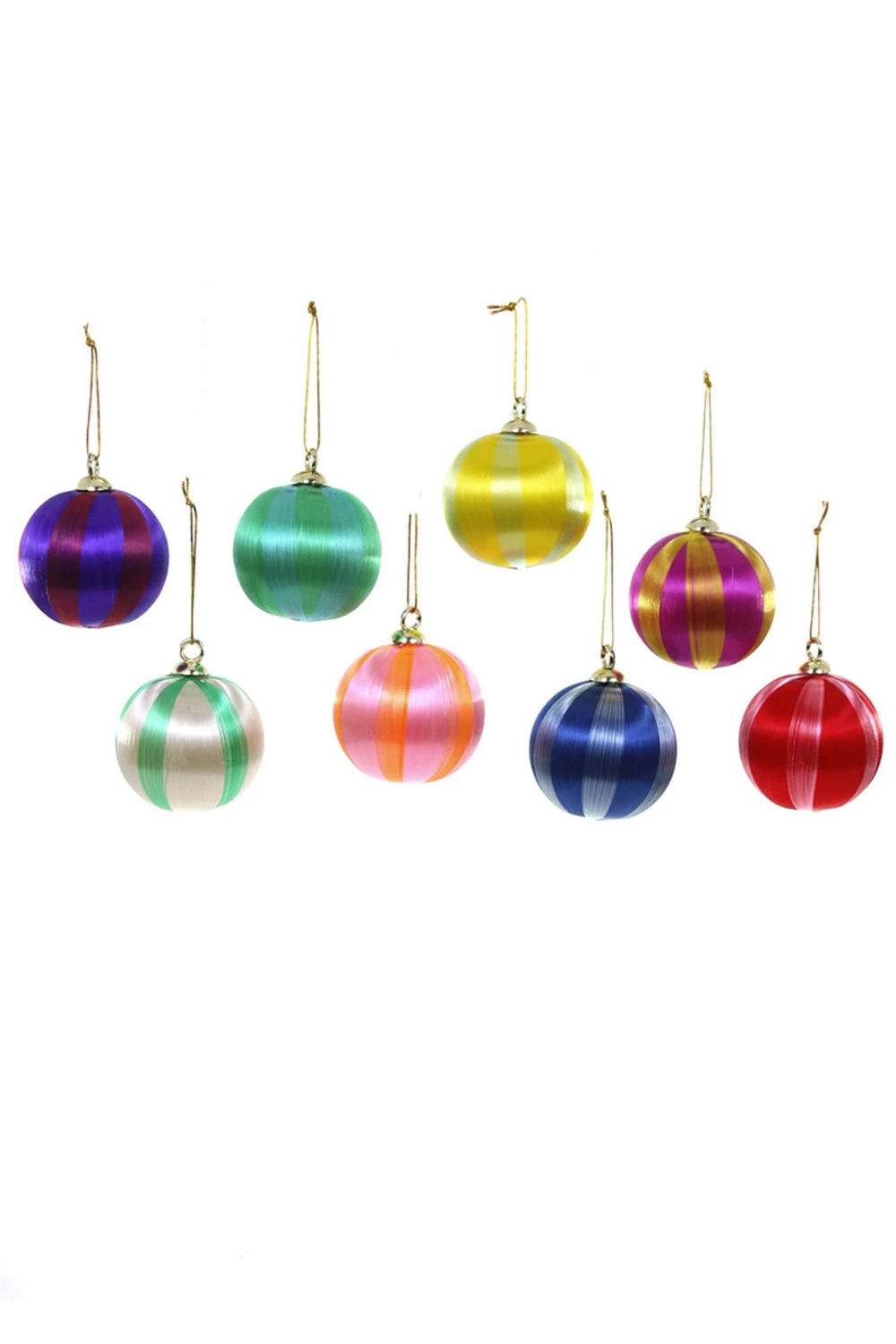 Cody Foster 3" Set Of 8 Striped Bright Color Satin Vintage Inspired Christmas Ornaments MO-5507-L