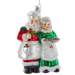 Kurt Adler 5" Noble Gems Mr. & Mrs. Santa With Cookies Glass Christmas Ornament NBX0067