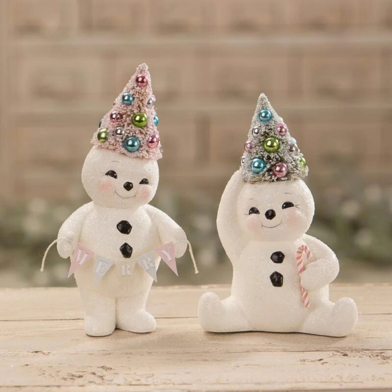 Bethany Lowe Set Of 2 Pastel Snowmen Christmas Figures