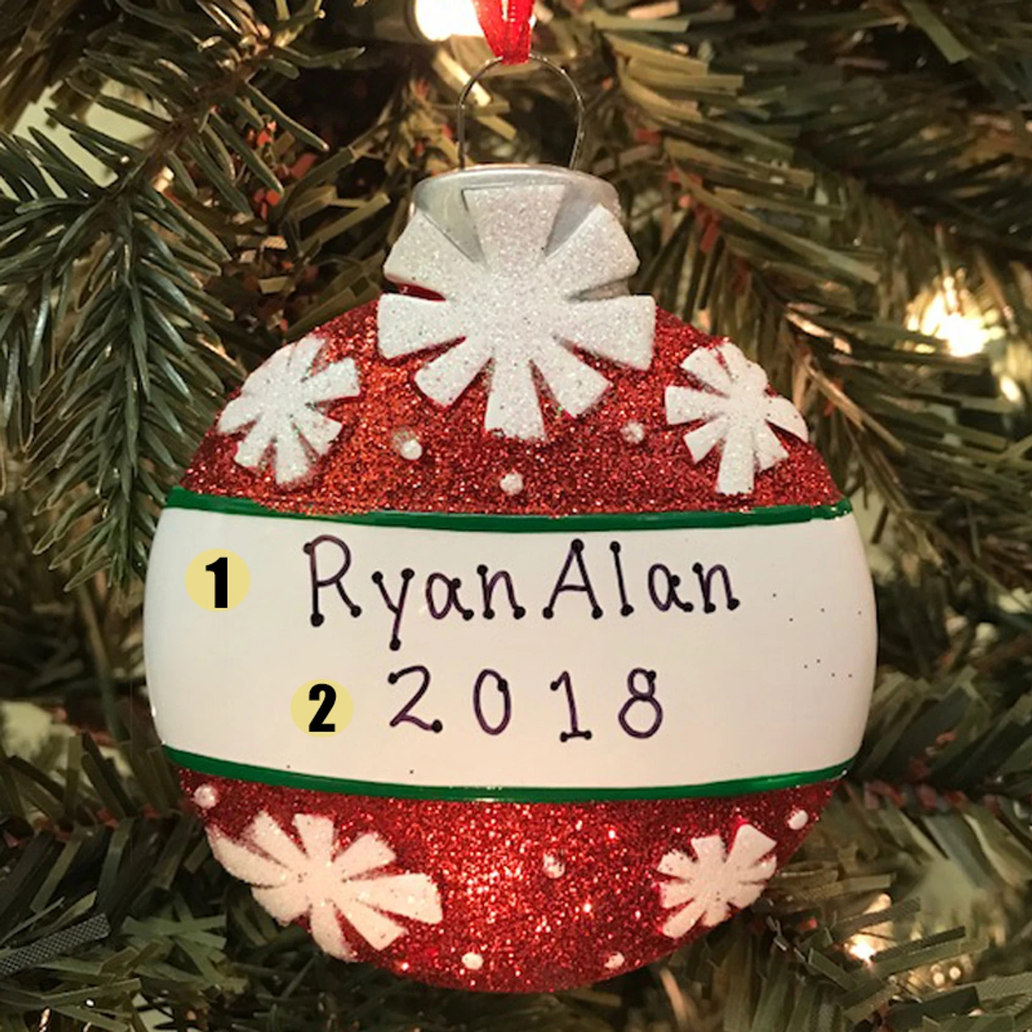 Red With Snowflakes Ball Personalized Christmas Ornament 4 Red With Snowflakes Ball Personalized Christmas Ornament - Image 2