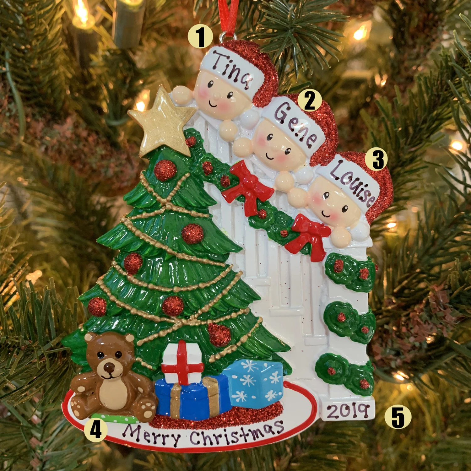 Family Of 3 Around The Christmas Tree Personalized Ornament OR1789-3 3 Family Of 3 Around The Christmas Tree Personalized Ornament OR1789-3