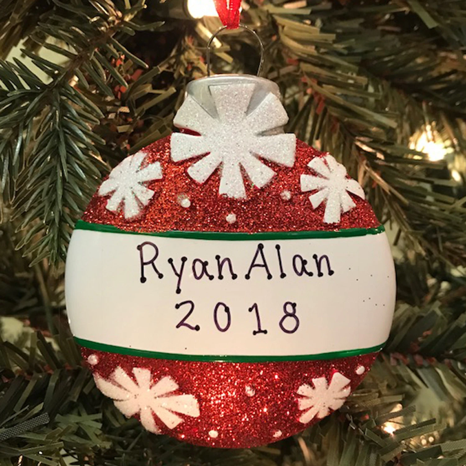 Red With Snowflakes Ball Personalized Christmas Ornament 3 Red With Snowflakes Ball Personalized Christmas Ornament
