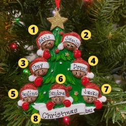African American Christmas Tree Family Of 7 Personalized Christmas Ornament AA827-7