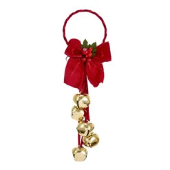 12.5" Jingle Bells With Dark Red Bow Door Hanger Christmas Ornament J8185