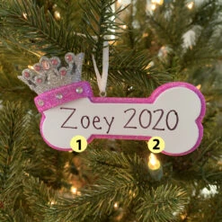 Pink Dog Bone With Princess Crown Personalized Christmas Ornament