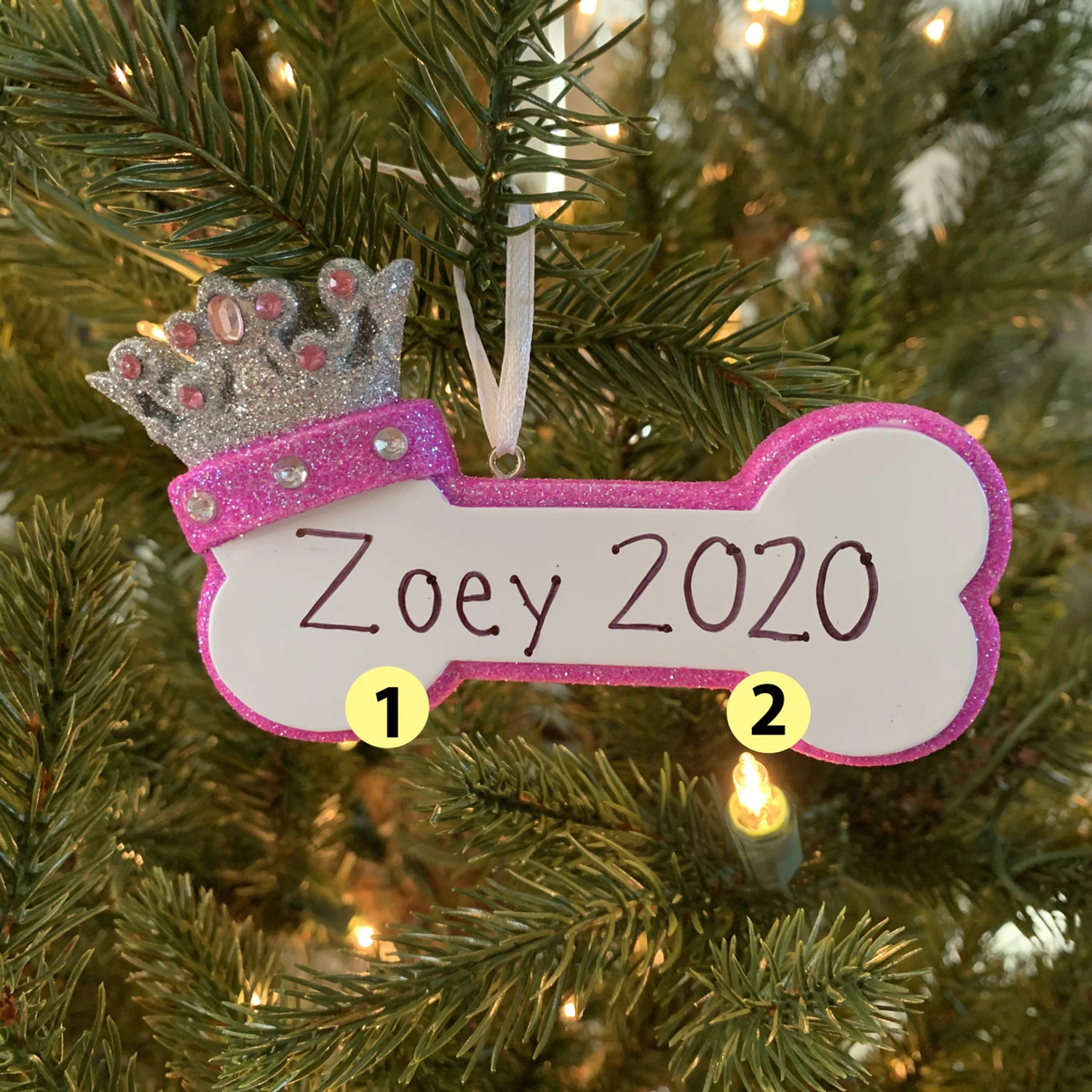 Pink Dog Bone With Princess Crown Personalized Christmas Ornament 3 Pink Dog Bone With Princess Crown Personalized Christmas Ornament