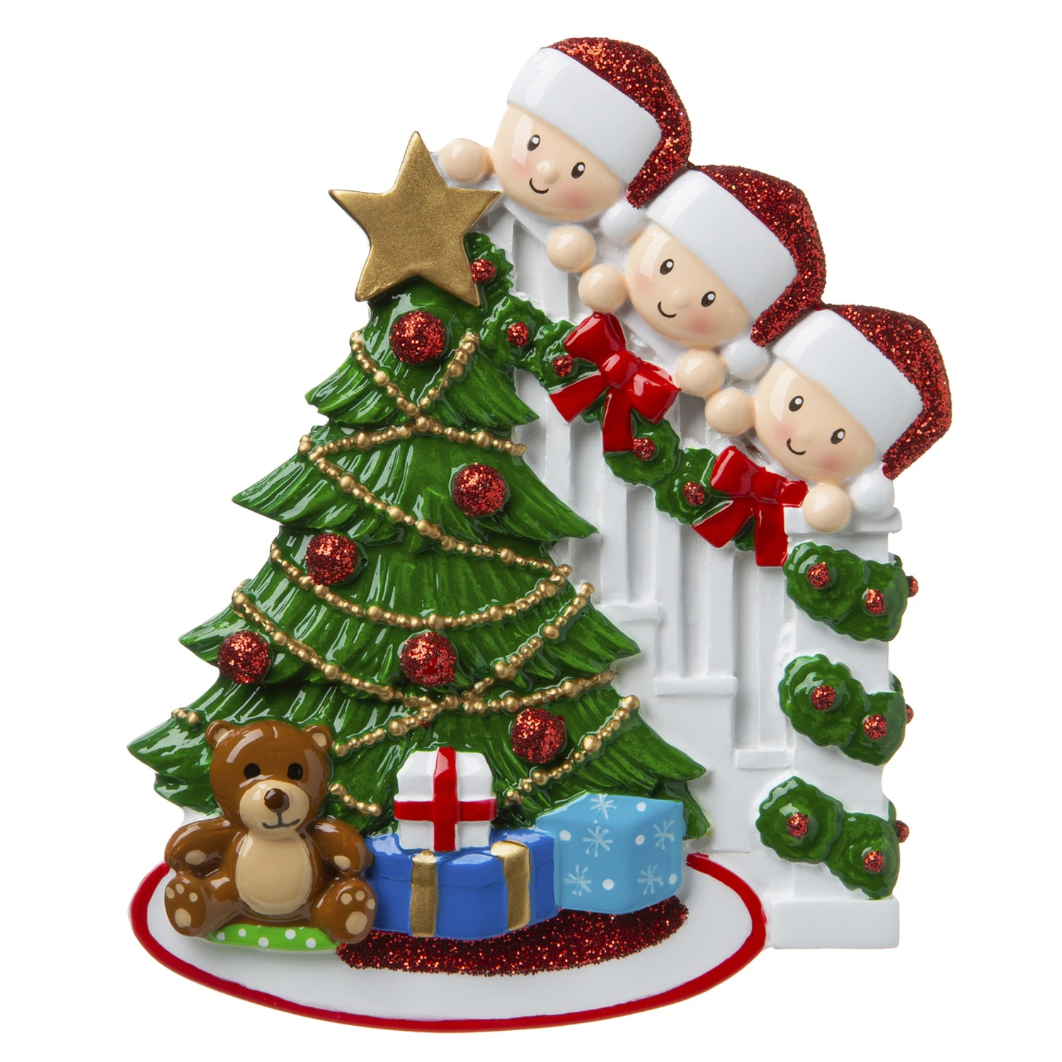 Family Of 3 Around The Christmas Tree Personalized Ornament OR1789-3 5 Family Of 3 Around The Christmas Tree Personalized Ornament OR1789-3 - Image 3